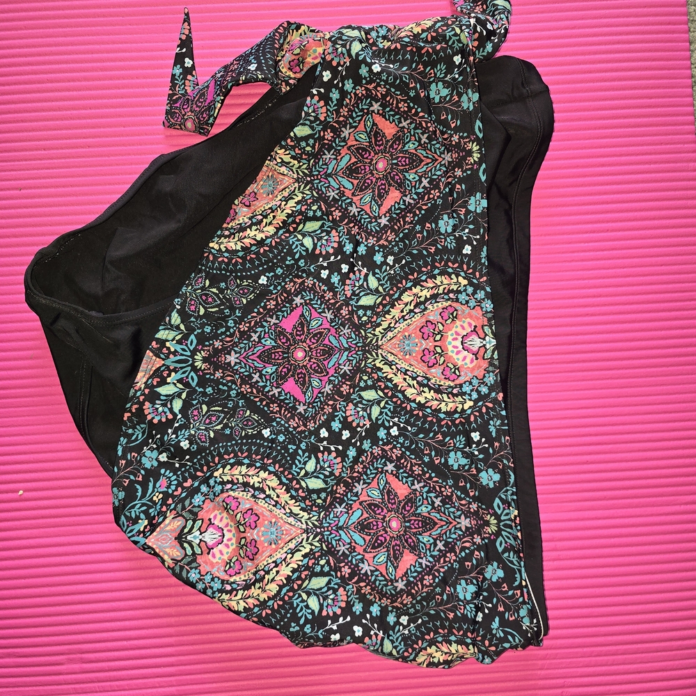 Torrid Black and Pink Patterned Swim Skirt